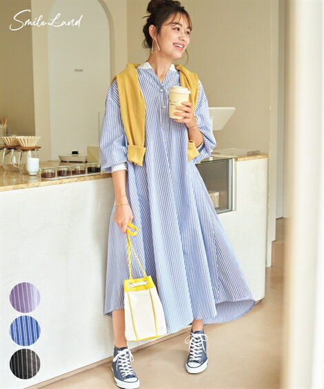 ワンピース ロング マキシ 大きいサイズ レディース ゆるシルエットパール調ボタン配色 オフホワイト系/ネイビー系/ラベンダー系/黒系 5L〜6L/8L/10L...