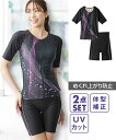 水着 フィットネス 競泳 レディース 袖付き プリント 補整 2点セット ピンク系/ブルー系 8L/10L 水泳 トレーニング 運動 ジム ニッセン nisse...