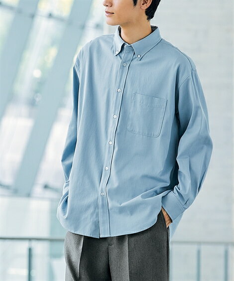 シャツ カジュアル メンズ 綿100% ツイルオーバーサイズ 長袖 オフホワイト/サックス/ネイビー M/L/LL ニッセン nissen