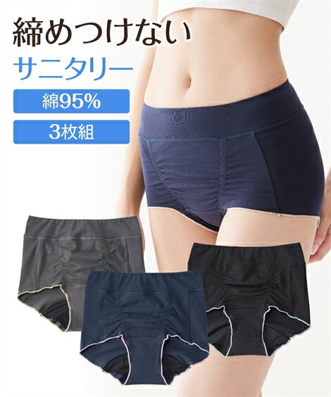 ショーツ サニタリー 生理用 大きいサイズ レディース 綿混 ストレッチ 締め付けない深ばき丈サニタ