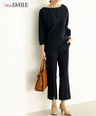 Tシャツ カットソー レディース 2点セット トップス +クロップド パンツ OtonaSMILE ネイビー/ライトグレー M~5L ニッセン nissen