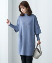 ニット セーター シニア ファッション 重ね着風 チュニック ブルー M~L ニッセン nissen