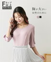 Tシャツ カットソー レディース 大きい胸専用 リブ Vネック デザイン 肘が隠れる6分袖 ブラック/ラベンダーピンク LL/3L ニッセン nissen