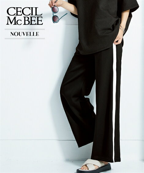 テーパードパンツ レディース CECIL McBEE サイドライン パンツ 美脚 ボトムス ズボン 黒 S〜6L ニッセン nissenのサムネイル