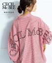 シャツ ブラウス レディース CECIL McBEE バック 刺しゅうストライプ ネイビー系ストライプ/赤系ストライプ S〜M/L〜LL/3L〜4L/5L〜6L ニッセン nissen