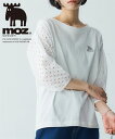 Tシャツ カットソー レディース moz モズ 綿100％ 袖 レース 7分袖 プルオーバー オフホワイト/ブルーグレー/黒 M〜6L ニッセン nissen