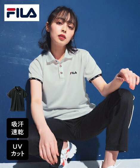 FILA スポーツウェア トップス 大きいサイズ レディース ピンホールメッシュポロシャツ 吸汗速乾 UVカット 夏 トレーニング フィットネス 運動 ジム オフホワイト/黒 L/LL/3L/4L/5L ニッセン nissen