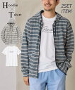 パーカー メンズ 2点セット フルジップ +Tシャツ ビッグ ラージ フーディ グレー系+オフホワイト/ネイビー系+オフホワイト 3L〜10L ニッセン nis...
