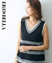 ニット セーター レディース Vネック 透かし編みAライン ベスト ERES BELLA ブルー系/黒系 M/L/LL/3L ニッセン nissen