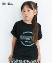 Tシャツ 子供服 キッズ 袖ロールアップドルマンTシャツ 女の子 トップス カットソー ブラック/ベージュ 110〜160 ニッセン nissen