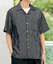 メンズ カット サッカー 5分袖 シャツ 有 夏 ベージュ系/黒系 | M/L/LL | ニッセン nissen