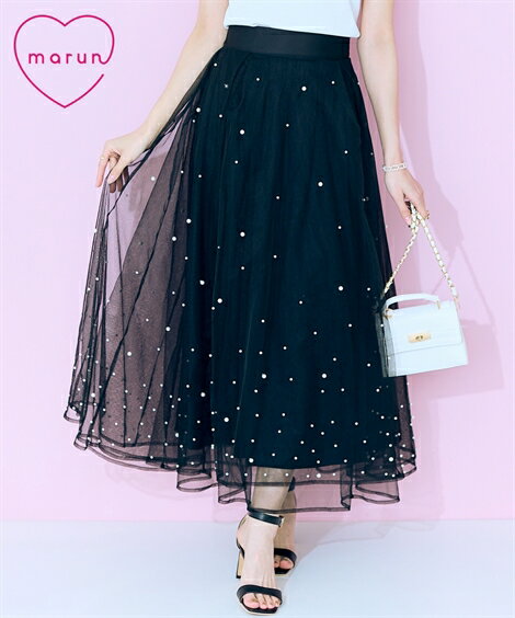 ロングスカート 大きいサイズ レディース チュールボリューム スカート marun マキシスカート 長め ロンスカ アイボリー/黒 L〜10L ニッセン nissenのサムネイル