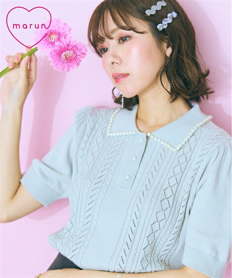 ニット セーター 大きいサイズ レディース ケーブルポロ トップス marun 冬 制服 オフィス 