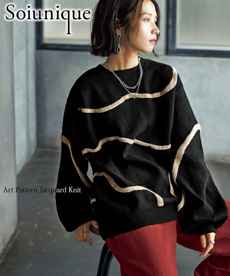 ニット セーター レディース アート柄 ジャガード 冬 ブラック系/杢グレー系 M/L/LL ニッセン nissenのサムネイル