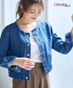 ジャケット デニム アウター レディース ノーカラー Gジャン ユーズドブルー/黒 M~6L ニッセン nissen