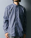 シャツ カジュアル メンズ オーバーサイズ ストライプ柄 長袖 ネイビー/ベージュ M/L/LL ニッセン nissen
