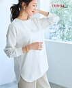 Tシャツ カットソー レディース 綿100% クルーネック プルオーバー OtonaSMILE オフホワイト/ピンク M/L/LL/3L/4L ニッセン nissen