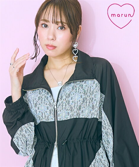 ジャケット アウター 大きいサイズ レディース レース ドッキングナイロン marun ホワイト系/