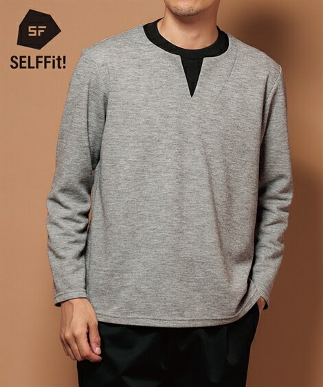 Tシャツ カットソー メンズ 重ね着風 長袖 お腹ゆったり 消臭テープ付 トップス 黒杢系/杢グレー系 M〜10L ニッセン nissen