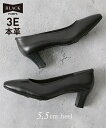 靴(シューズ) レディース 本革ブラック パンプス 5.5cmヒール 靴 シューズ 黒 22~25cm ニッセン nissen