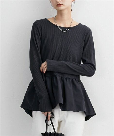 【店内全品対象★25%OFFクーポン配布中★先着1,000名限定 11/4 20時開始】Tシャツ カットソー レディース 指穴付裾フレア トップス アイボリー/チャコール/黒 S/M/L/LL ニッセン nissen