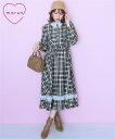 ワンピース ロング マキシ 大きいサイズ レディース レース 切り替えチェック marun ひざ下 ダークブラウン/モカ L〜10L ニッセン nissen