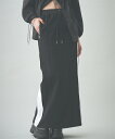 ロングスカート レディース サイドライン スカート マキシスカート 長め ロンスカ ベージュ/黒 M~L/L~LL ニッセン nissen