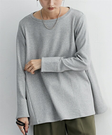 Tシャツ カットソー レディース Aラインフレア トップス 裏起毛 冬 オフホワイト/黒/杢グレー S〜6L ニッセン nissenのサムネイル