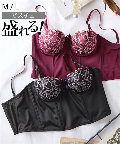 補整下着 レディース 脇高エレガントバタフライビスチェ インナー 女性 ブラック/ワイン M/L ニッセン nissen