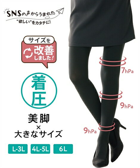 【店内全品対象★25%OFFクーポン配布中★先着1,000名限定 10/24 20時開始】タイツ 大きいサイズ レディース SNSの声から生まれた大きなサイズがある着圧 インナー 女性 黒 L～3L/4L～5L/6L ニッセン nissen