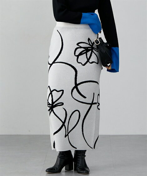 【店内全品対象★25%OFFクーポン配布中★先着1,500名限定 11/20 20時開始】ロングスカート レディース フラワージャガードIライン スカート マキシスカート 長め ロンスカ アイボリー系/黒系 M ニッセン nissen