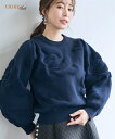 ニット セーター レディース バラモチーフ 袖ボリューム OtonaSMILE アイボリー/ネイビー M~6L ニッセン nissen
