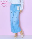 ストレートパンツ レディース リボン刺しゅうパール調 デニム パンツ marun 美脚 ボトムス ズボン インディゴ/ブルー L~6L ニッセン nissen
