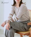 ニット セーター レディース 袖ランダムボーダー ベージュ×オフホワイト/黒×オフホワイト S/M/L/LL/3L ニッセン nissen