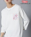 Tシャツ カットソー レディース PEKO 7分袖ポケット付Tシャツ オフホワイトA柄/ライラックB柄 M~5L ニッセン nissen