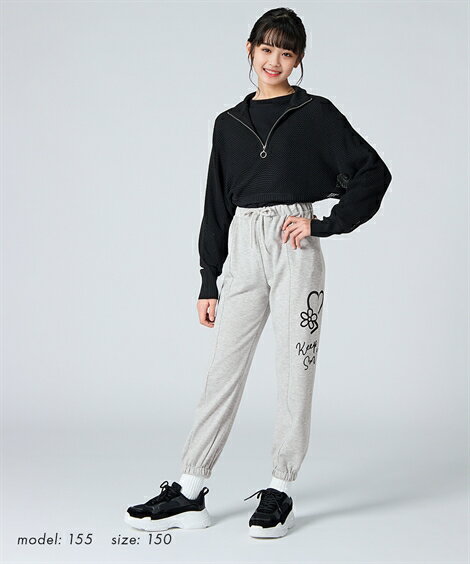 パンツ ズボン 子供服 キッズ ハート プリント スウェット 女の子 ボトムス ブラック/杢グレー 身長140/150/160cm ニッセン nissen