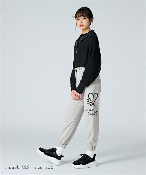 パンツ ズボン 子供服 キッズ ハート プリント スウェット 女の子 ボトムス ブラック/杢グレー 身長140/150/160cm ニッセン nissen