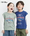 【店内全品対象★25%OFFクーポン配布中★先着1,500名限定 7/19 20時開始】Tシャツ 子供服 キッズ 恐竜 プリント 重ね着風Tシャツ 男の子 女の子 トップス カットソー ブルー/ライトカーキ/黒 身長110/120/130cm ニッセン nissen