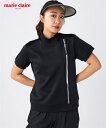 marie claire SPORT スポーツウェア トップス レディース marie claire sport ライトダンボール ニット 半袖 モックネック シャツ 接触冷感 UVカット 夏 トレーニング フィットネス 運動 ジム ブラック/ホワイト M〜6L ニッセン nissen(4)