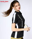 【最大15%OFF SALE!7/28 10:59まで】marie claire SPORT スポーツウェア トップス レディース marie claire sport ロゴ プリント 半袖 モックネック シャツ 吸汗速乾 接触冷感 UVカット 夏 トレーニング フィットネス 運動 ジム ブラック/ホワイト M~6L ニッセン nissen