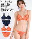 ブラジャー ショーツ セット レディース 脇高フラワー レース ソフトワイヤー ブラショーツ 女性 インナー パンツ パンティ オレンジ/ネイビー G70_M〜...