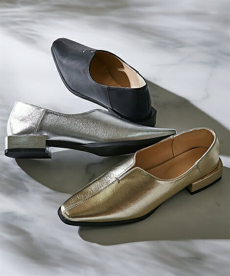 レディース モチーフ 付スクエアトゥVカット パンプス 春 夏 秋 冬 靴 シューズ ゴールド/シルバー/黒 | 22.0〜22.5/23.0〜23.5/24....