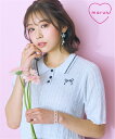 ニット セーター レディース リボン刺しゅうポロ marun ピンク/ホワイト L~10L ニッセン nissen