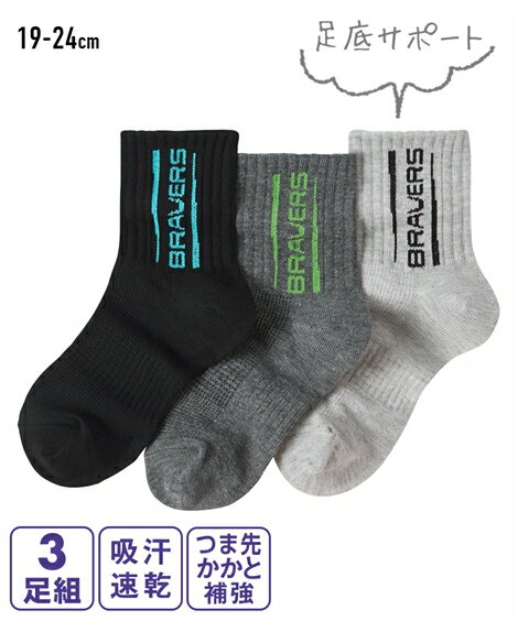 【店内全品対象★25%OFFクーポン配布中★先着1,500名限定 6/22 20時開始】キッズ 吸汗速乾 甲メッシュ編み足底サポートクルー丈 ソックス 3足組 つま先かかと補強 夏 ソックス 3足組 19.0〜24.0cm ニッセン nissen