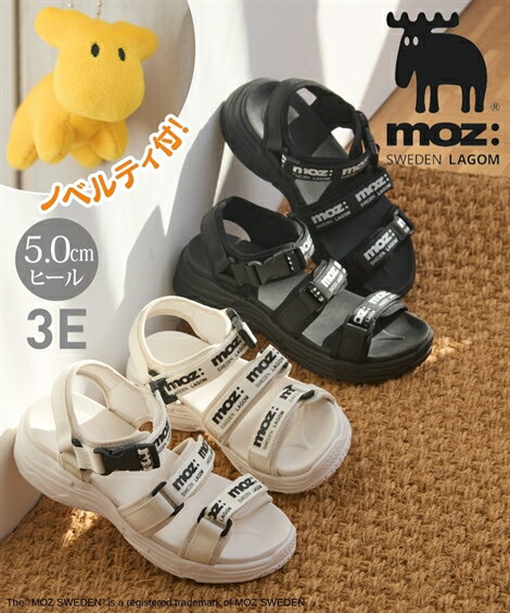 レディース ノベルティ付 moz 軽量ロゴテープ デザイン スポーティ サンダル 靴 シューズ アイボリー/黒 23.5〜24.0cm/24.5〜25.0cm/...