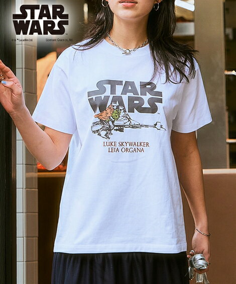 Tシャツ カットソー レディース STAR WARS プリント 綿100％ オフホワイト/サンドベージュ/黒 L〜10L ニッセン nissenのサムネイル