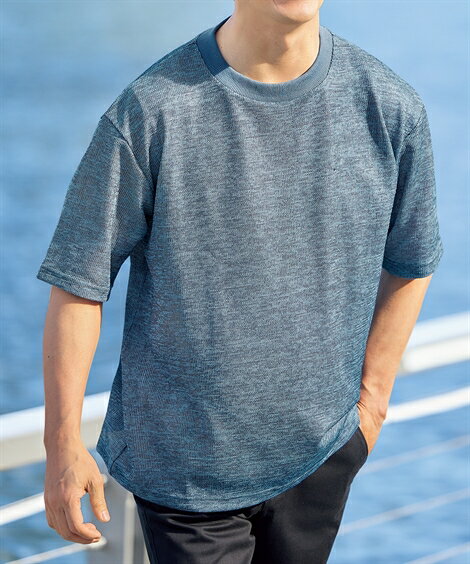 Tシャツ カットソー メンズ オーバーサイズメッシュジャガードTシャツ 有 トップス ブルー系/黒系 M〜10L ニッセン nissen