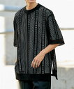 Tシャツ カットソー メンズ レース シアーオーバーサイズTシャツ 有 トップス ネイビー/黒 M~10L ニッセン nissen