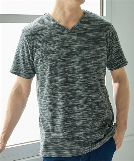 Tシャツ カットソー メンズ 杢調 Vネック 有 トップス 黒系/杢グレー系 M〜10L ニッセン nissen