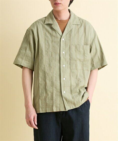 シャツ カジュアル メンズ レース オープン カラー カーキ/ブラック M〜10L ニッセン nissen